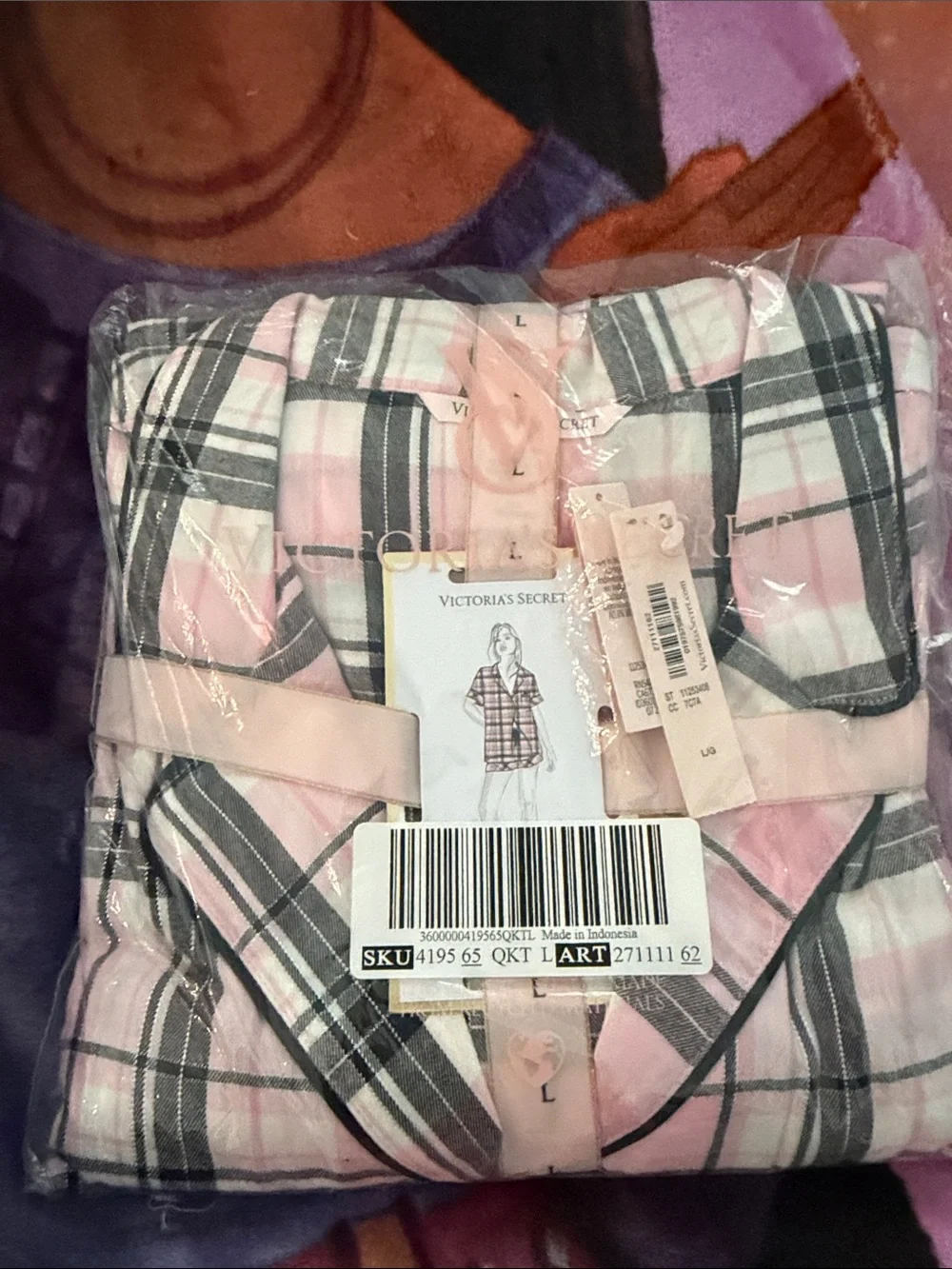 Victoria's Secret Pink and Black Plaid Short Sleeve Pajama Set